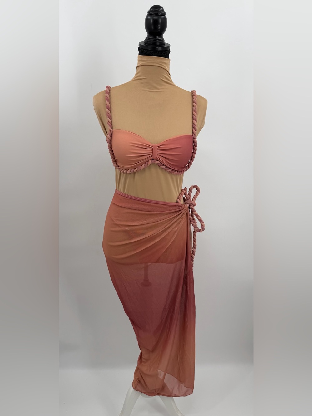 Dusty Rose Ombre Braided Bikini Set Cover Up 3 Piece S resort vacation tropical